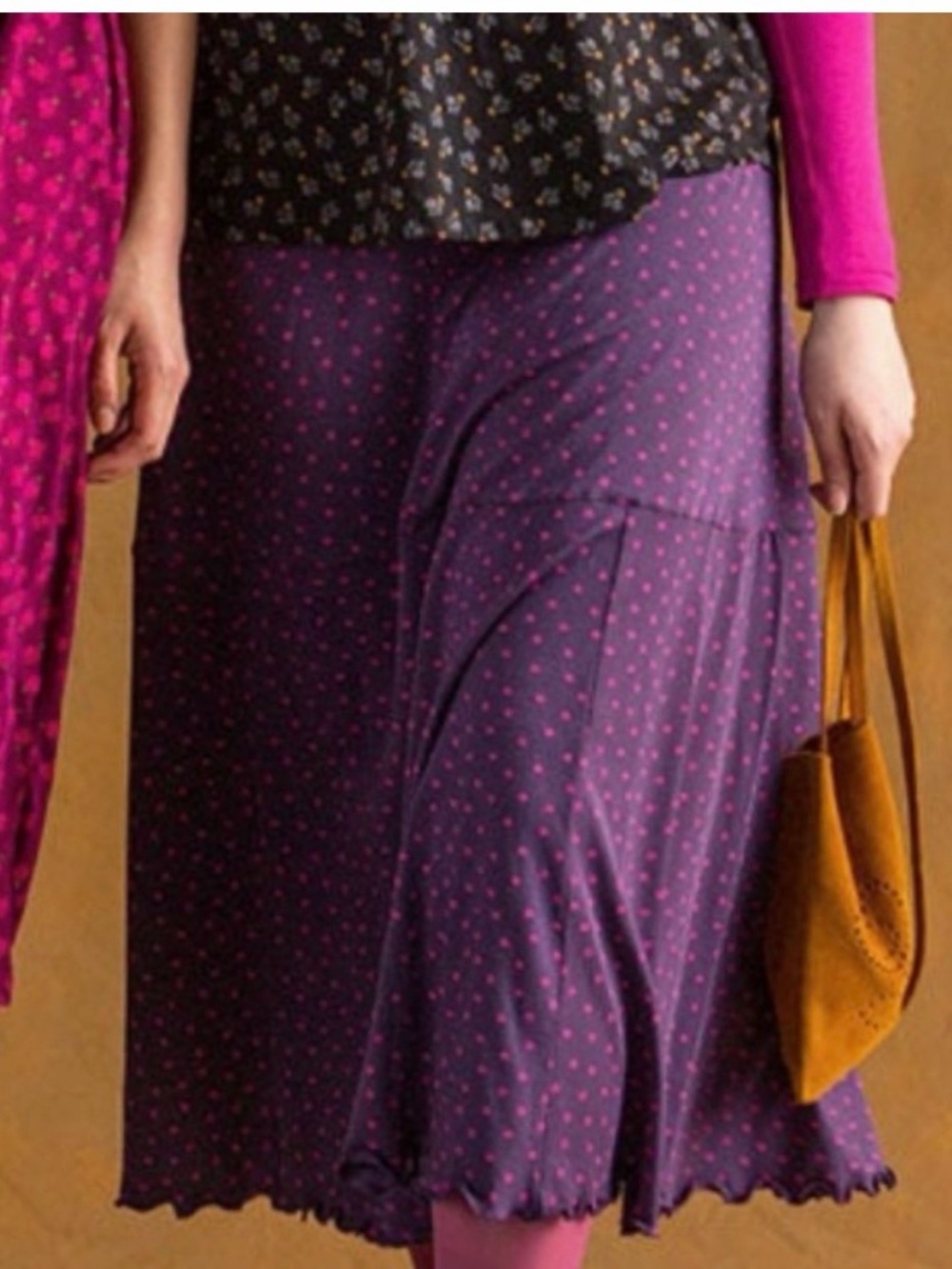 Gudrun Sjoden Pytte Skirt Purple Polka Dots Midi Length Small Organic Cotton